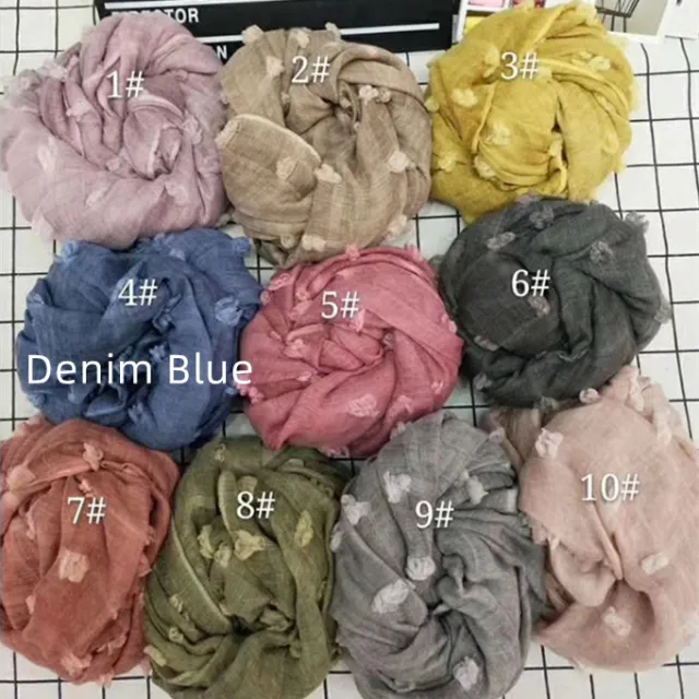 Tie Dye Cotton Linen Ball Scarf Ladies Muslim Denim Blue - Shop at LoveMi