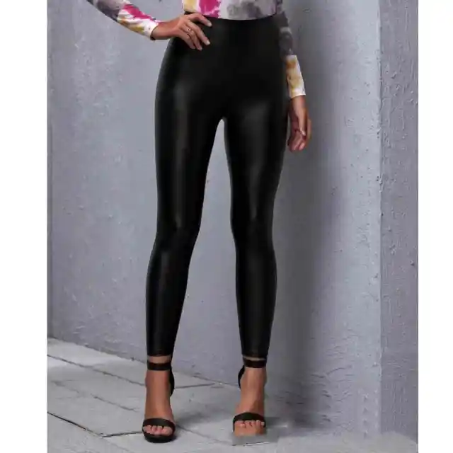 Mid waist Pu Slim Tight fitting Hip Sexy Female Leather Pants Black - Shop at LoveMi