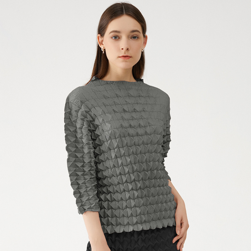 Fashion Ladies Solid Color Handmade Pleated Shell Top