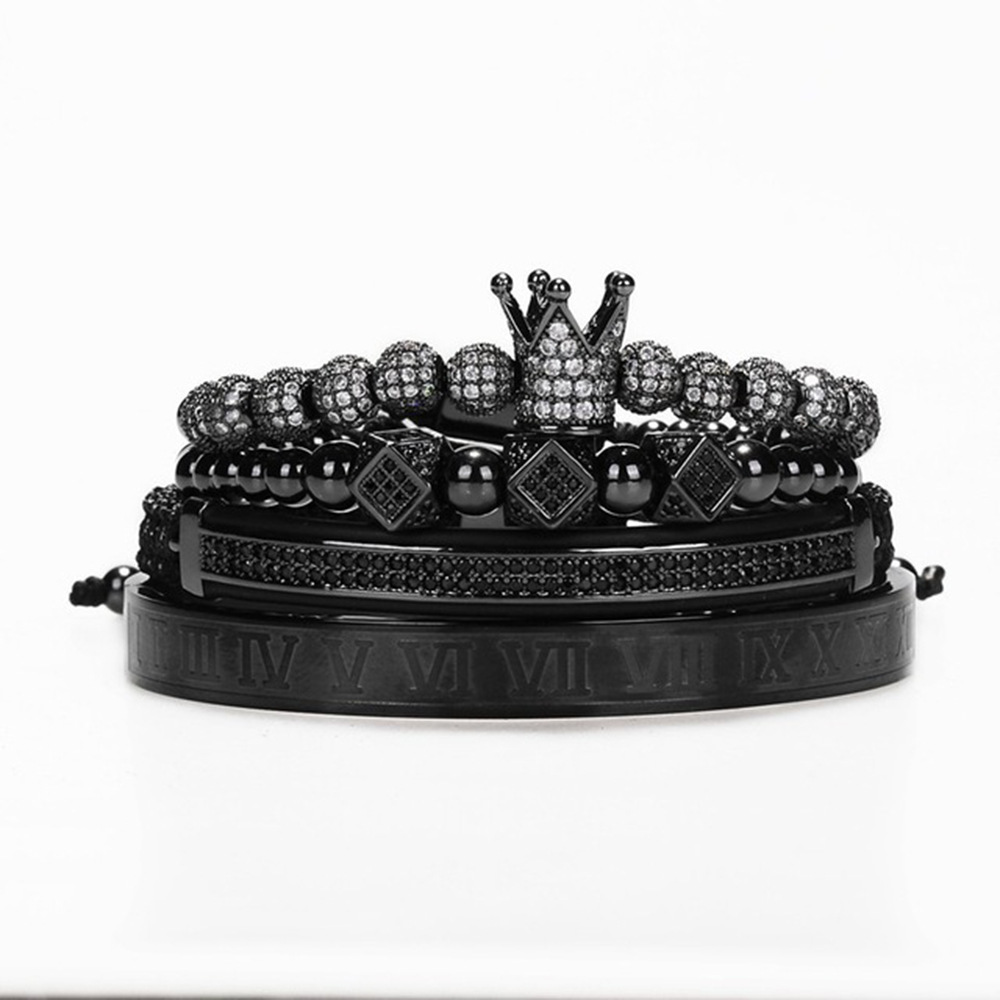 Punk Style Copper Inlaid Zirconium Crown Diamond Ball Bracelet