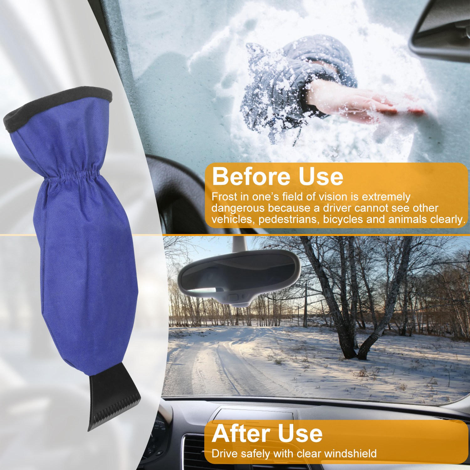1Pc Ice Scraper Glove Car Windshield Snow Scraper Remover Glove Lined Of Fleece Winter Ice Scraper Mitt Keep Warm image 6