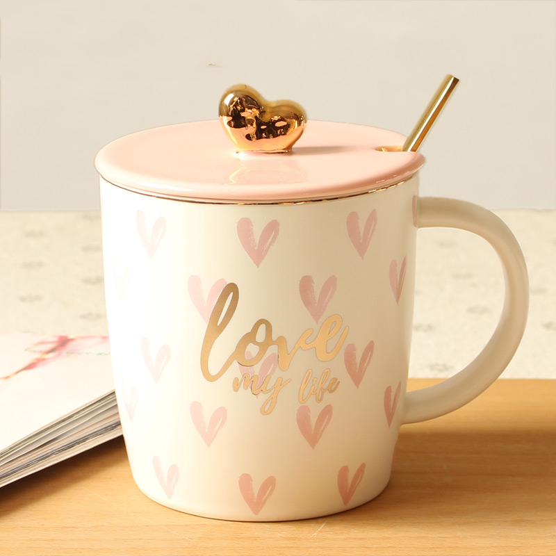 Girl Heart Cute Mug With Lid Spoon Gift