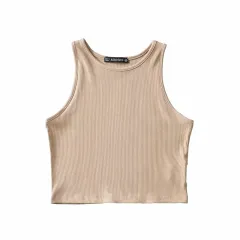 Women's Solid Colour Fitness Sports Jersey Tank Top - Khaki - View 1