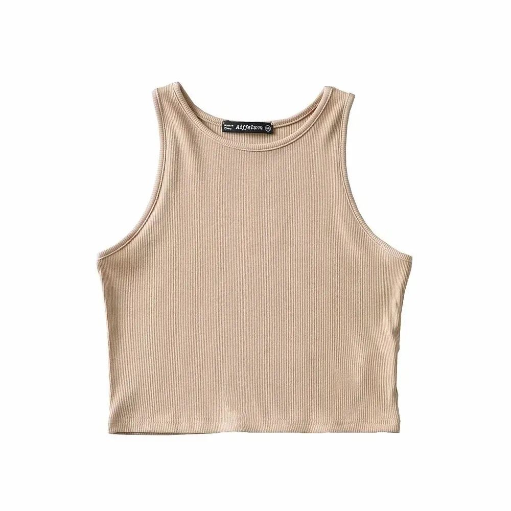 Women's Solid Color Fitness Sports Jersey Tank Top - Khaki