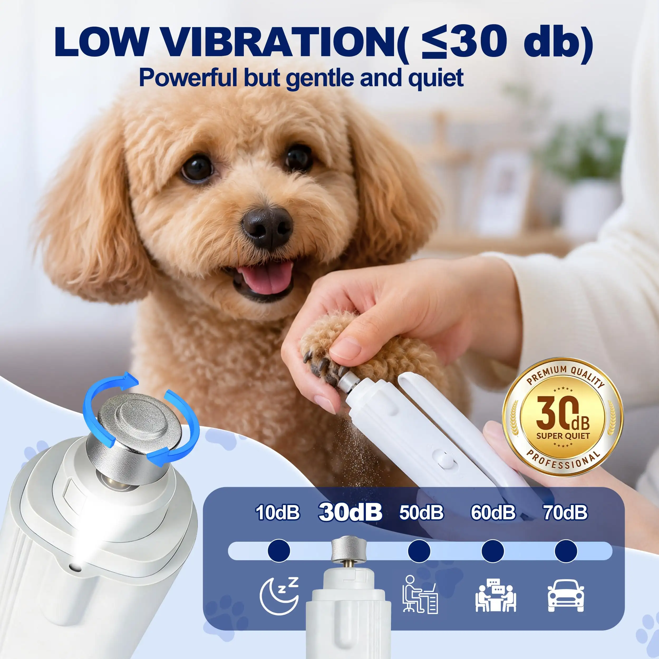 2-in-1 Dog Nail Clippers With Light - Electric Pet Nail Grinder Quiet For Small Large Dogs & Cats, LED Prevent Over Cutting, USB-C Rechargeable Safety Guard Gro