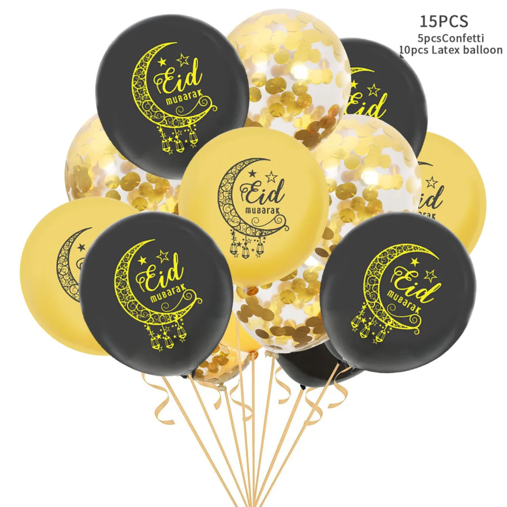 Eid Mubarak Latex Balloon Ramadan Kareem Decoration Festival Party Supplies - 15Pack Moon Sequin Ball Set1
