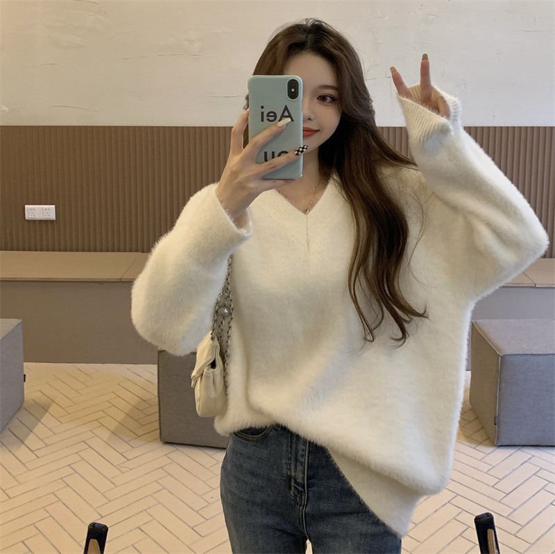 Women's Sweater Lazy Style Soft Waxy Solid Color Top