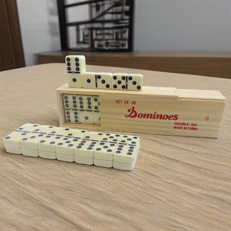 28Pcs Domino Set Educational Double-Six Dominoes Wooden Box — image 5