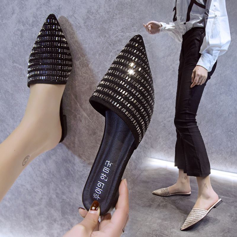 Women's Pointy Flat Bottomed Fashionable Sequin Sandals