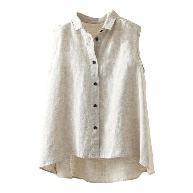 Linen Breathable Sleeveless Top Large Slit Vest