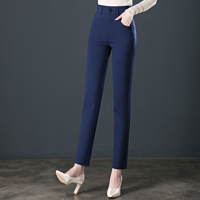Women's Solid Color High-waist Stretch-knit Trousers