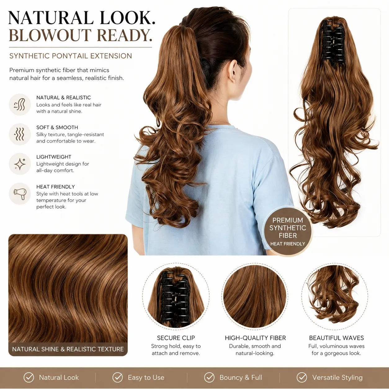 Clip-in Ponytail Hair Extension 22 Inches Wavy