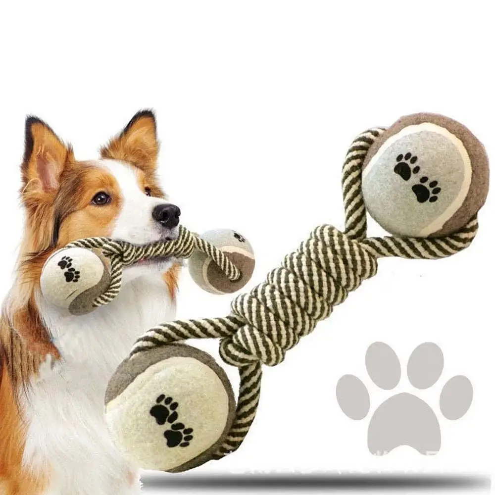 Pets Chew Toy Cotton Rope Tennis Dumbbell