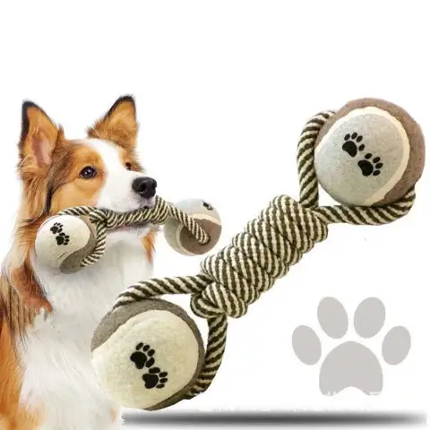 Pets Chew Toy Cotton Rope Tennis Dumbbell Rubbertoy Ball