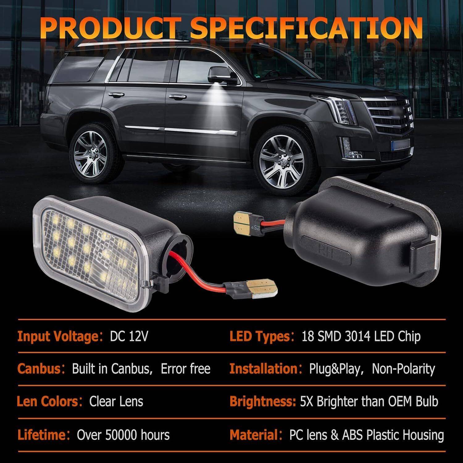 2X LED Side Mirror Puddle Lights For 07-14 Yukon Sierra Tahoe Avalanche Escalade — foto 7