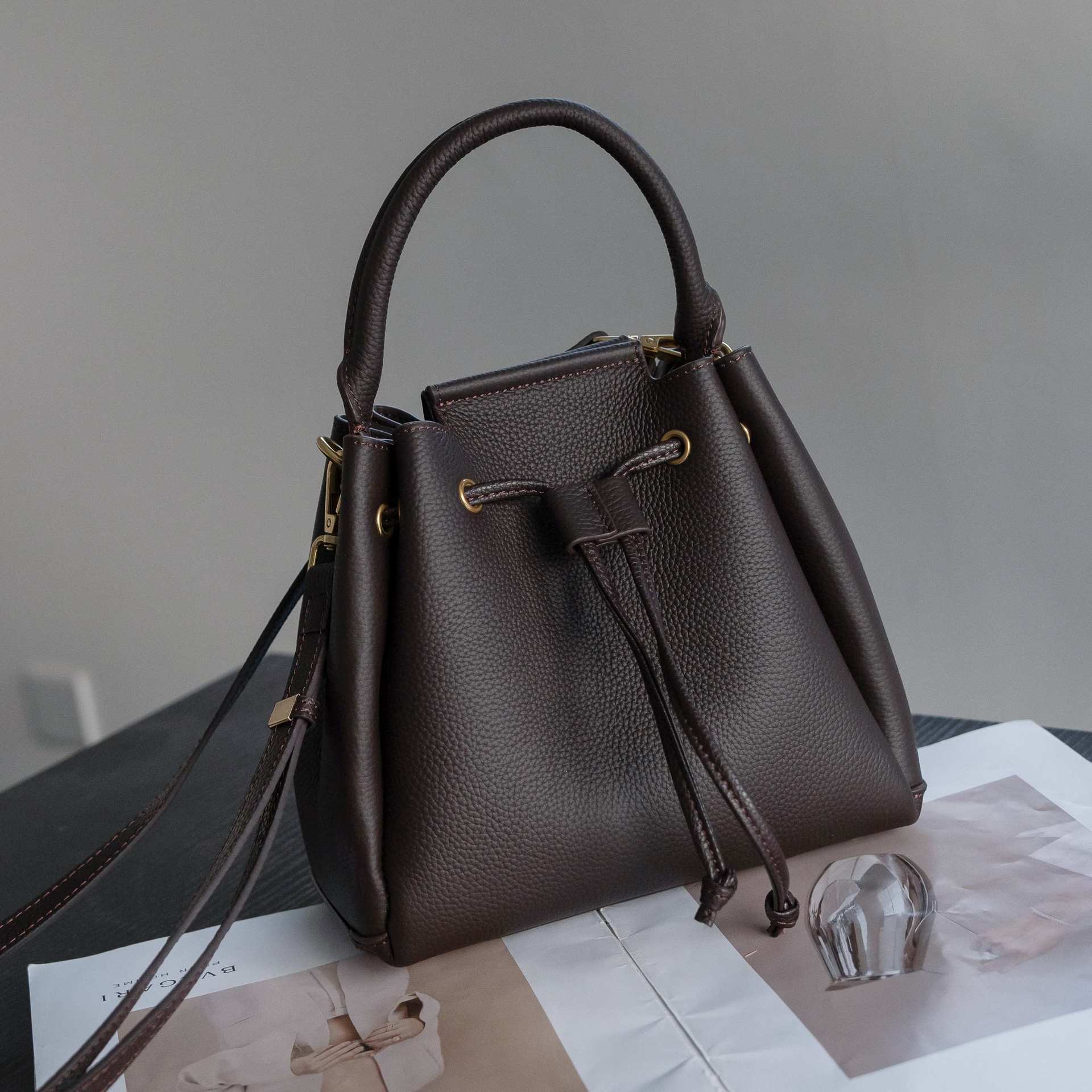 Cross-border TOGO Top-grain Leather Drawstring Bucket Bag For Women, 2026 New Large-capacity Versatile Genuine Leather Handbag 3