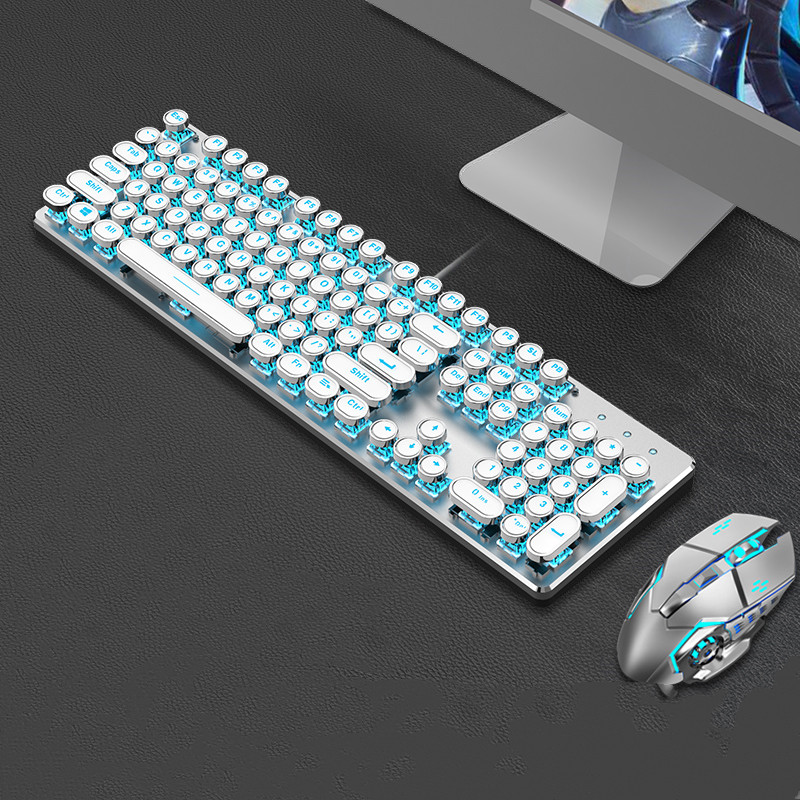 Retro Steampunk Mechanische Tastatur & Maus Set - 87 Tasten Kabelgebunden Combo für Laptop/ - Bild 25 von 28