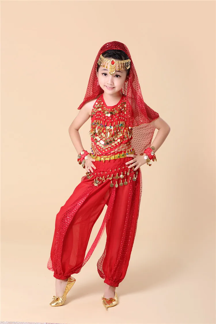 Yongda Jiayi Children's Belly Dance Highlight Suit Children's Indian Dance Performance Costume Children Performance Wear - Red Seven Piece
