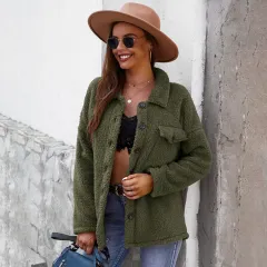Fashionable Women's Solid Colour Warm Long Sleeve Jacket - Green - View 1