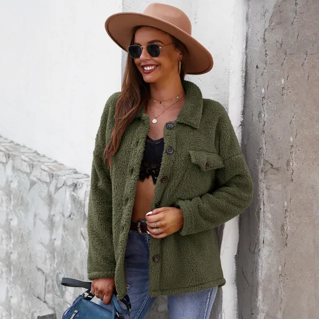 Fashionable Women's Solid Color Warm Long Sleeve Jacket Green - Shop at LoveMi
