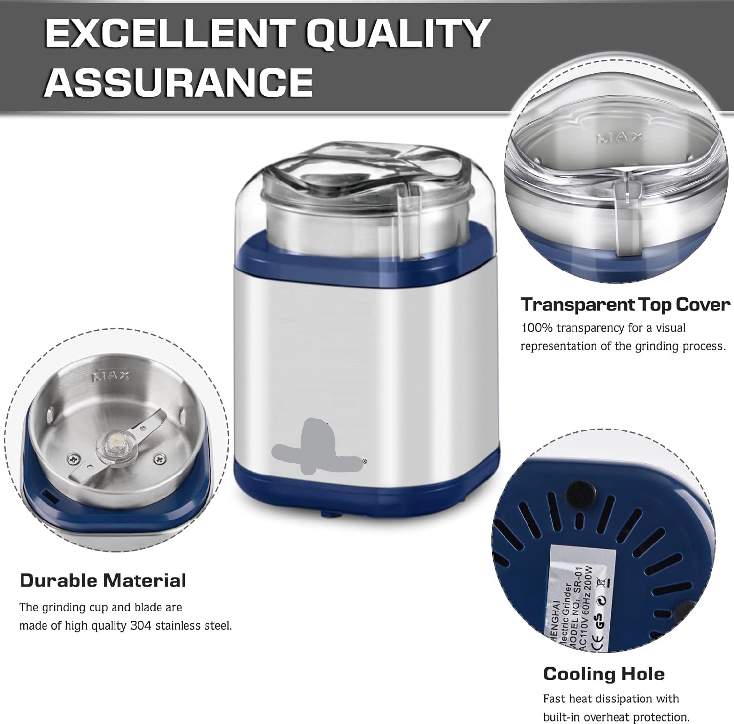 Electric Herb Grinder Fast Grinding Compact Silver TTU Electric Grinder for Herb, Spice, Pollen and Coffee Fast Grinding for Flower Buds, Dry Spices, and Herbs Compact Size (Silver) HIGH-EFFICIENCY GRINDING - Powered by a robust 200W motor running at spee