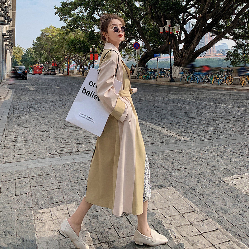 Waist Mid-length Contrast Color Windbreaker Jacket Design Sense