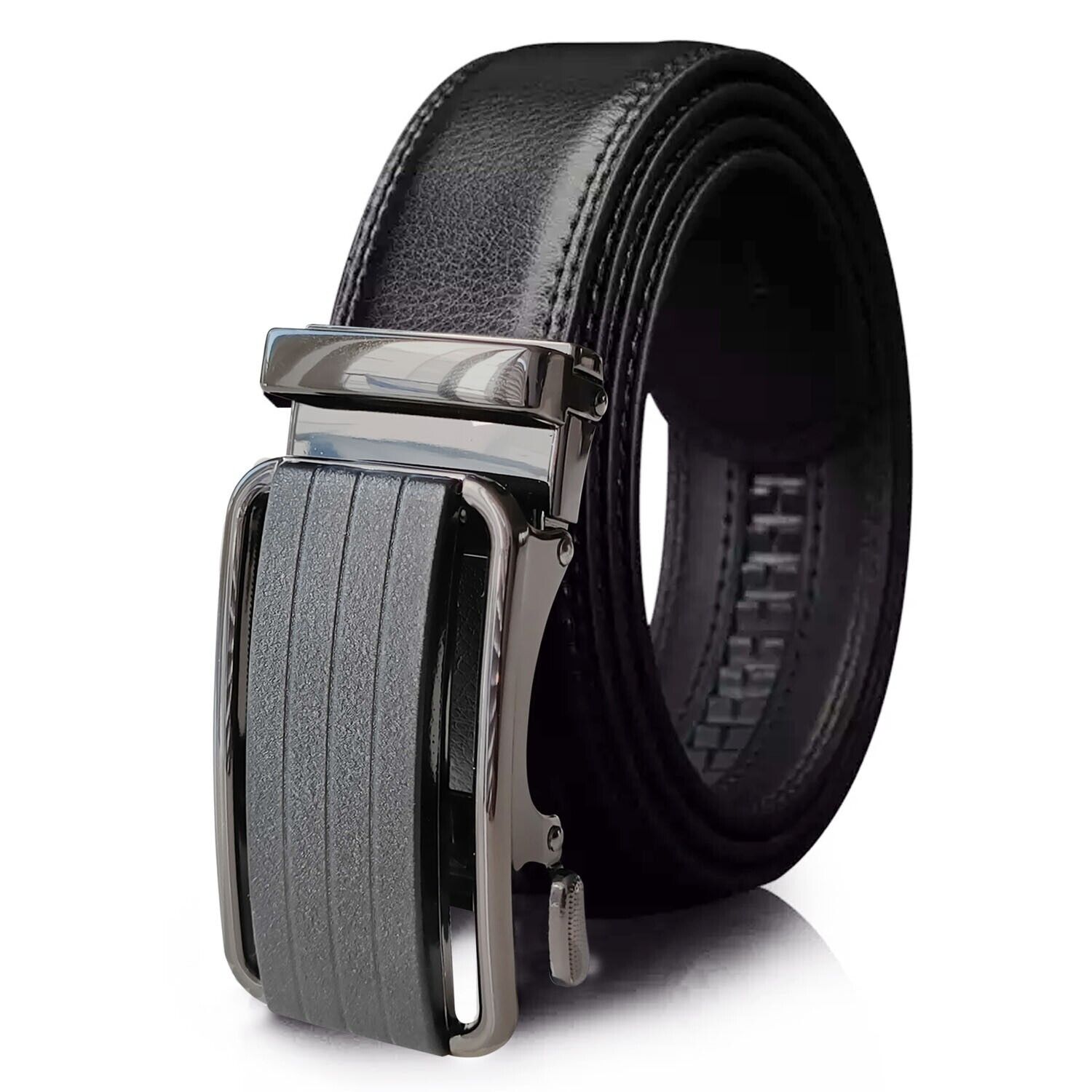 Men's Microfiber Leather Ratchet Belt with Slide Buckle, shipping details, features, and benefits of the product.