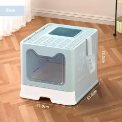 Cat Litter Box Front Entry Enclosed Extra Large Litter Box With Litter Catching Lid And Scoop For Big Cats Kitty - Blue - View 1