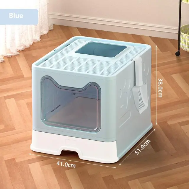 Cat Litter Box Front Entry Enclosed Extra Large Litter Box With Litter Catching Lid And Scoop For Big Cats Kitty Blue - Shop at LoveMi