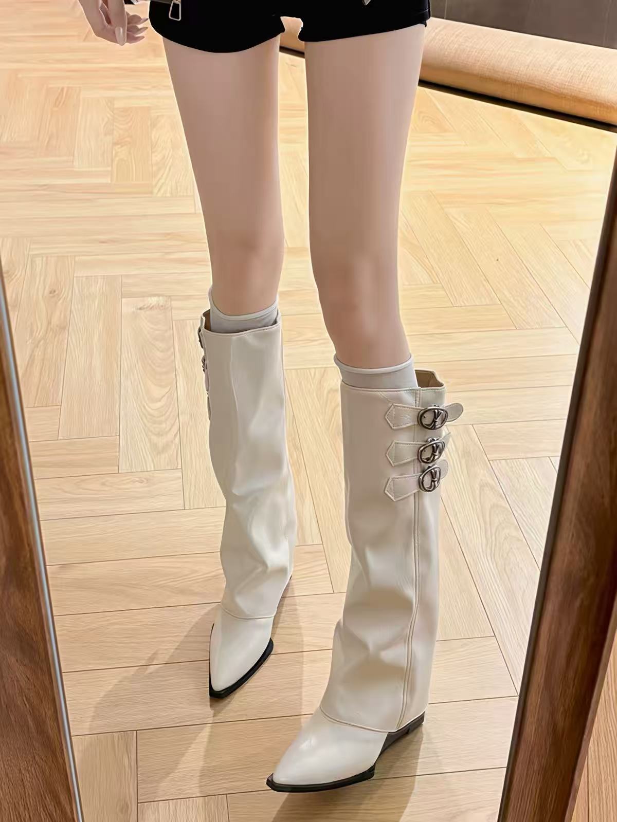 Suede Pointed Toe Knee-High Boots, picture 2 of 2