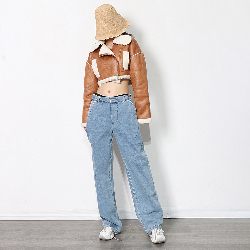 Lamb Plush Small Leather Jacket Plus Velvet Thickening