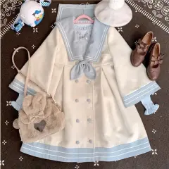 Japanese Girl College Style Stitching Woolen Coat - Toffee Tie - View 1