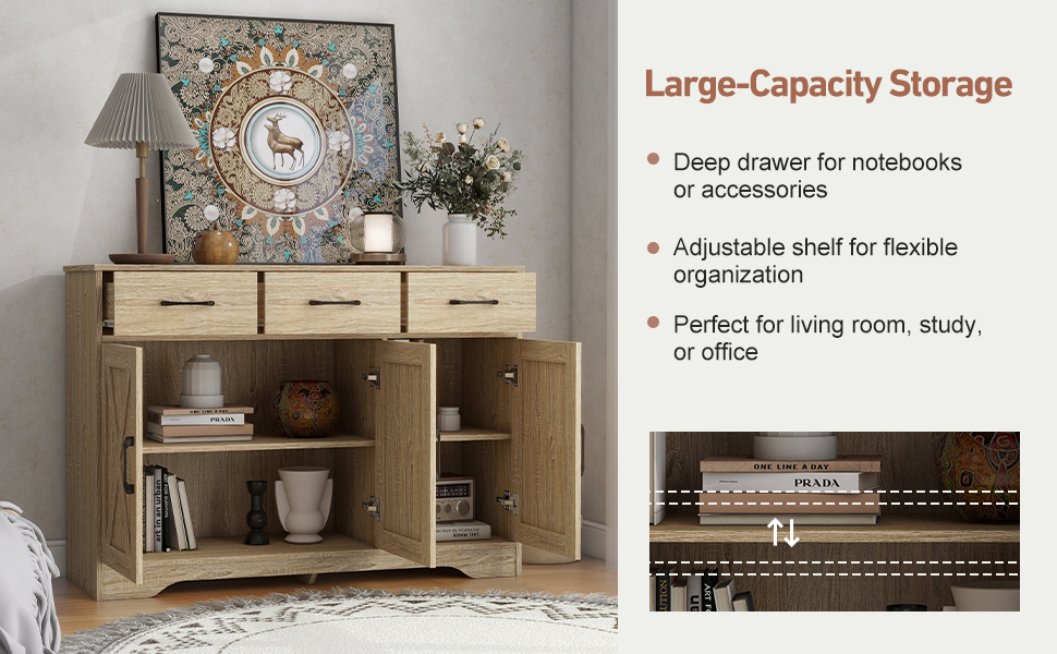 Wooden Sideboard 3 Drawers 3 Doors Entryway Dining Room Console Living Storage — image 12