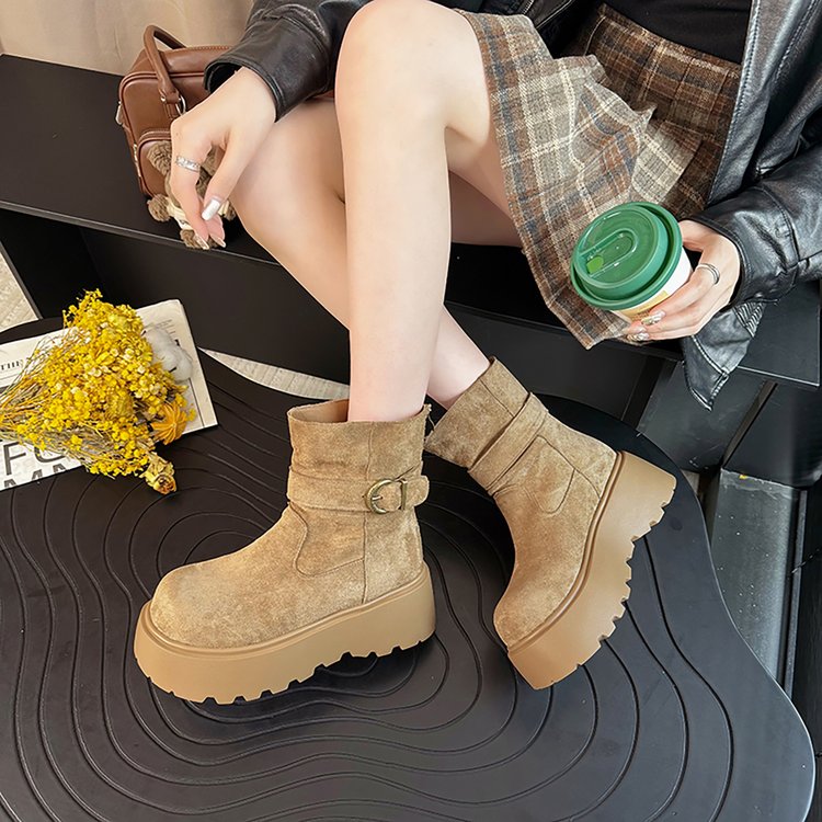 Suede Mid-Calf Platform Boots, picture 2 of 4