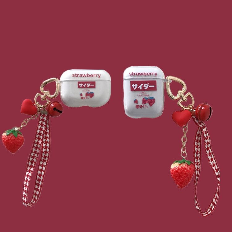 Cute Strawberry Transparent Soft Shell Bracelet Headphone Case
