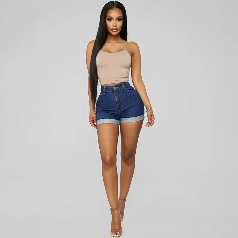 Stylish Simple High Elastic Women's Denim Shorts - Navy Blue