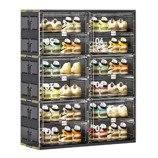 6 Layers Of 24 Pairs Of Hard Plastic Shoe Storage Cabinet, Large Stackable And Foldable Sneaker Shoe Box Storage Cabinet - Image 1