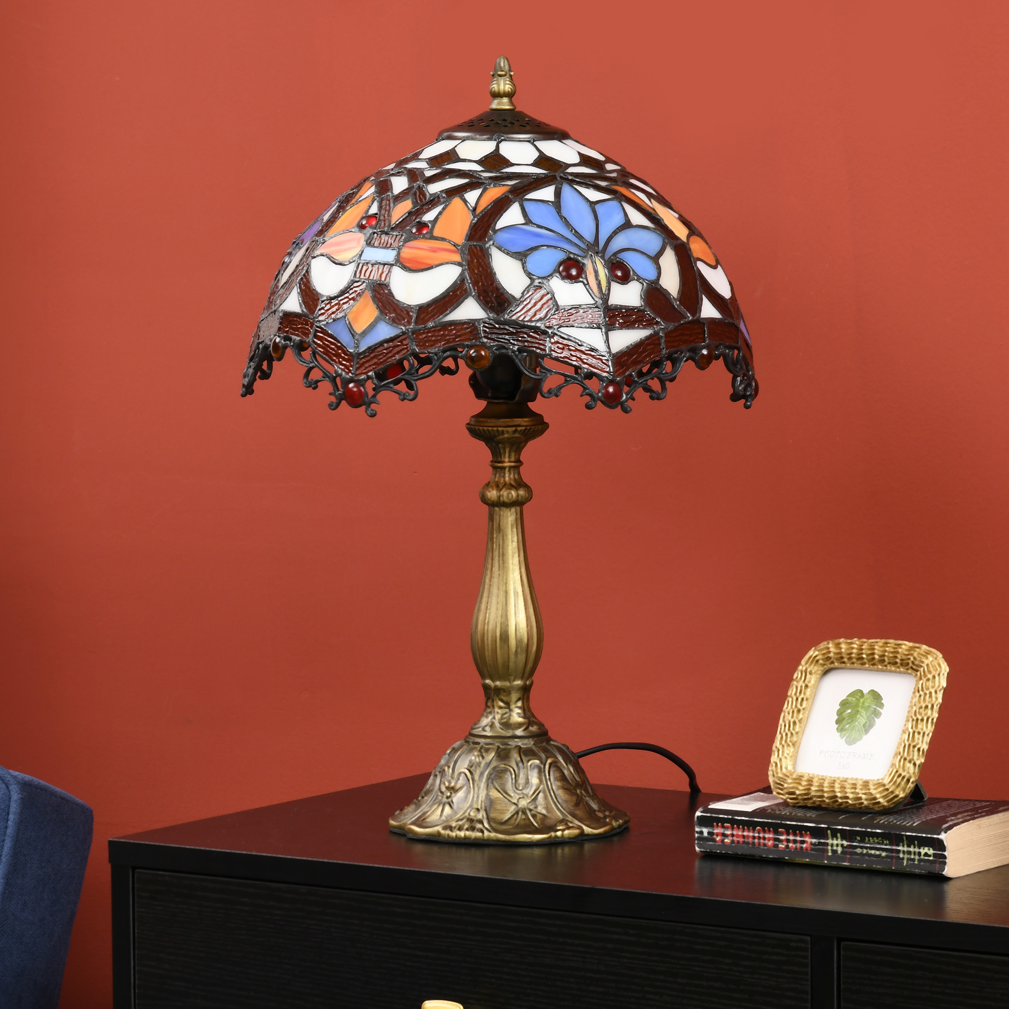 Colored Glass Desk Lamp, Handmade Retro Bedside Suitable For Bedrooms, Living — image 11