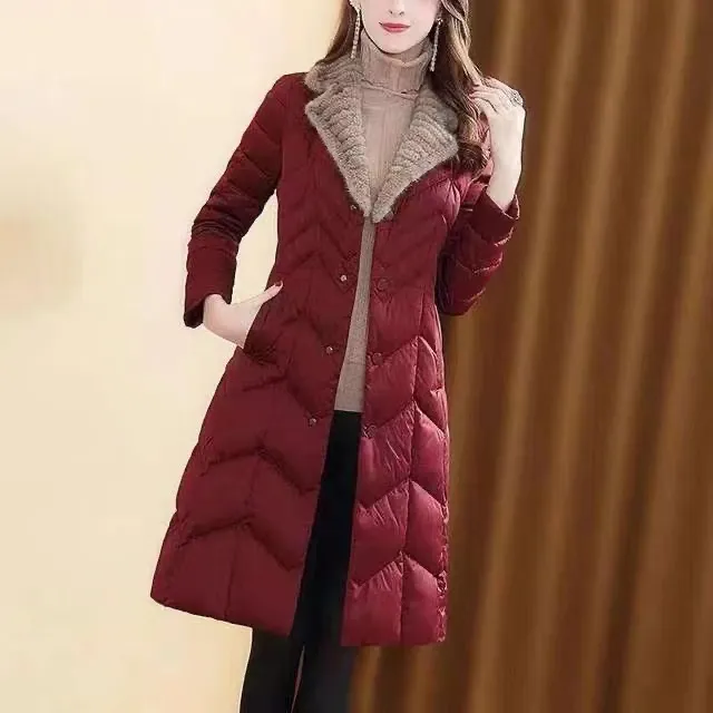 Fashion Warm Mink Fur Collar Thin And Thick Down Jacket Women Red - Shop at LoveMi