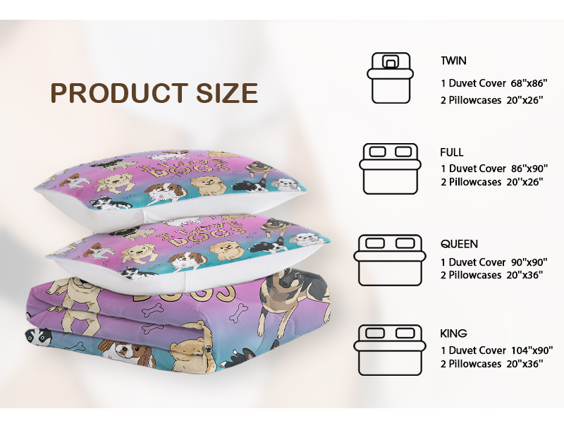 Dog Bone Print Comforter Set Puppy Bedding Set For Kids Girls Boys Watercolor Bed Set Dog Lover Gifts Blue Purple, 4 Piece
