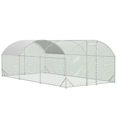 Large Chicken Coop Metal Chicken Run With Waterproof And Anti-UV Cover, Dome Shaped Walk-in Fence Cage Hen House For Outdoor And Yard Farm, 9.84 X 19.68 X 6.56 Ft