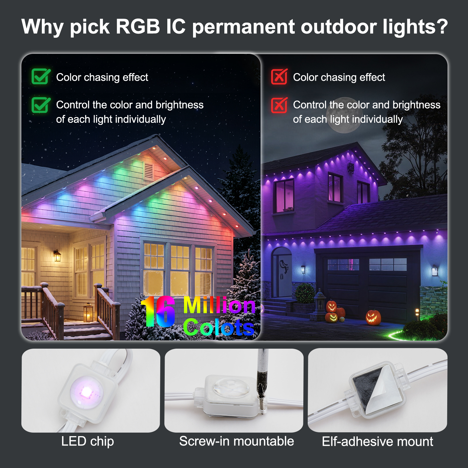 Outdoor Light,50ft With 30 LED Eaves Lights,Smart RGB Outdoor Lights With 75 Scene Modes,IP67 Waterproof,for Halloween Decorations,Christmas,Holiday,Party,with App And Remote — foto 4