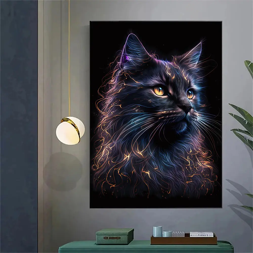 Abstract Magic Cat And Coffee Print Canvas