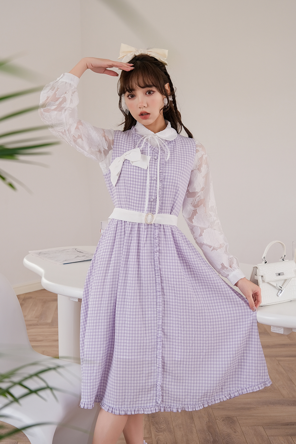 Purple Plaid Vest Skirt Shirt Sweet Girly Dress