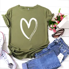 Fashion Women's Printed Cotton Love Short Sleeves - L - View 1