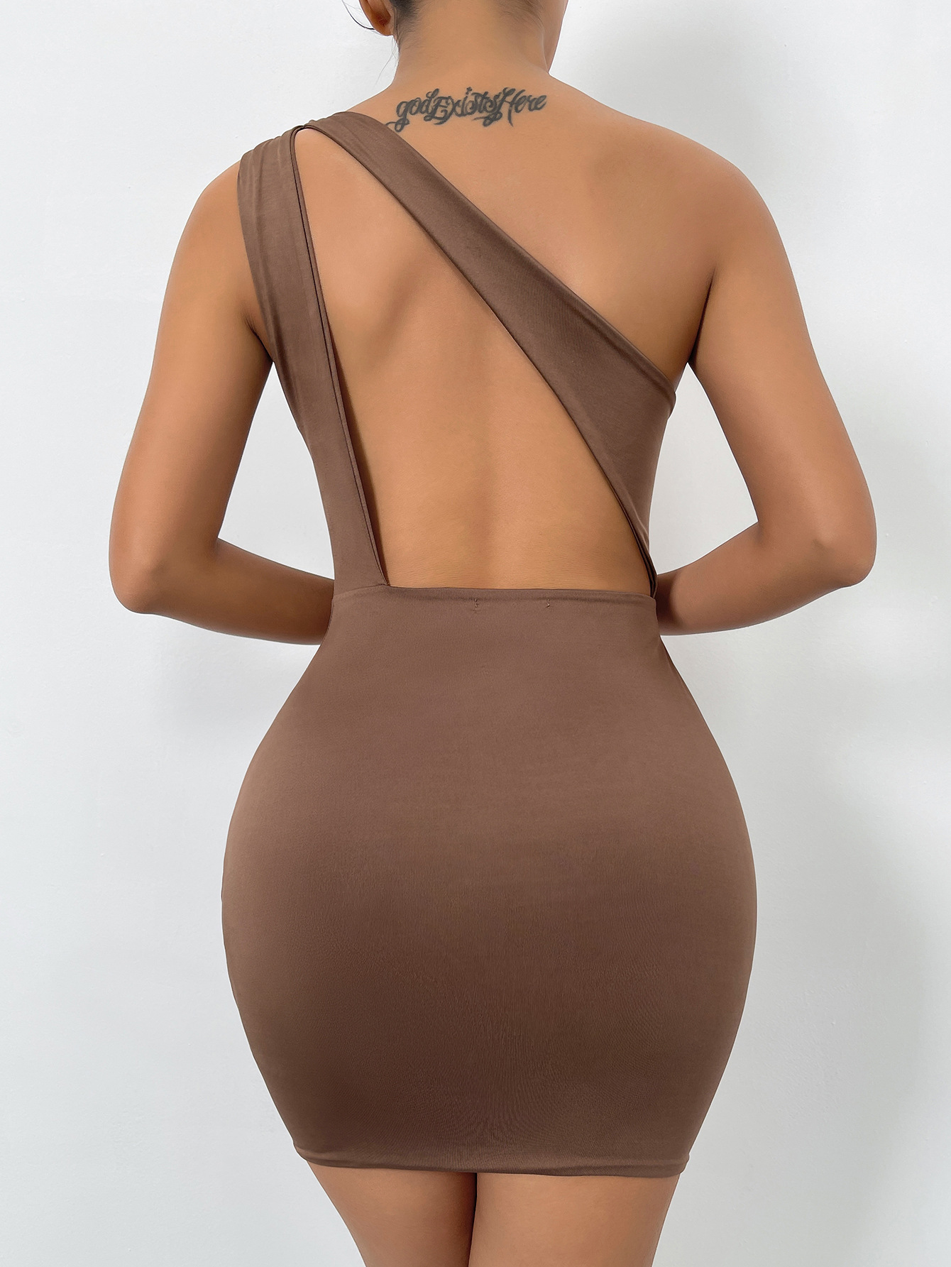 Slit Cutout Sleeveless Women's Backless Double One Shoulder Dress