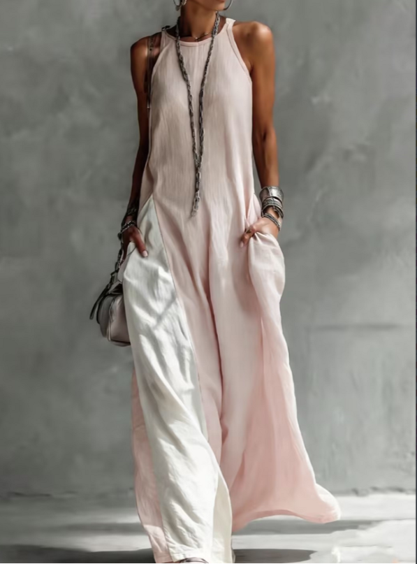 Hanging Neck Contrasting Wide Leg Jumpsuit