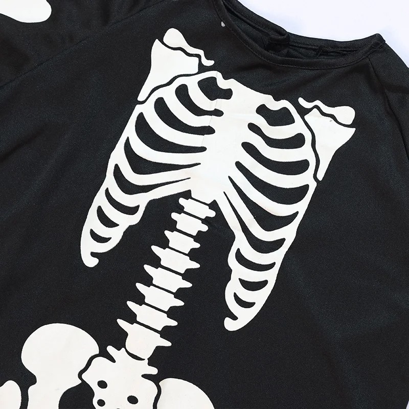 Kids Skeleton Costume Hooded Jumpsuit Boys Girls Halloween Fancy Dress