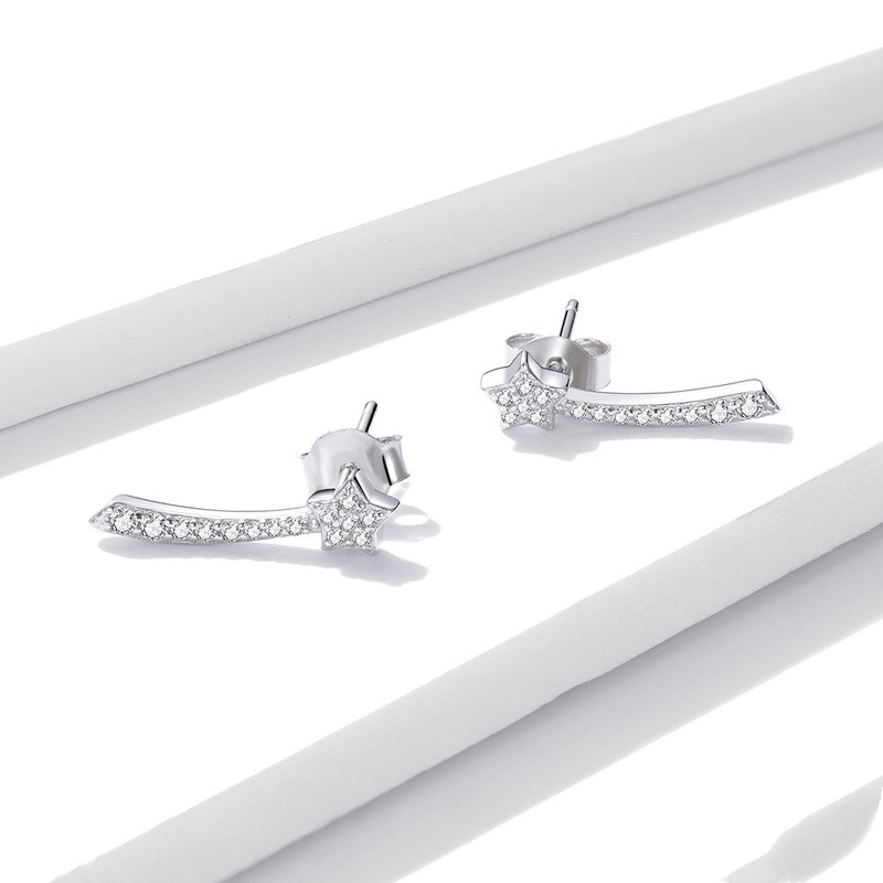 Full Diamond Shining Meteor Earrings Niche Simple Star Girl