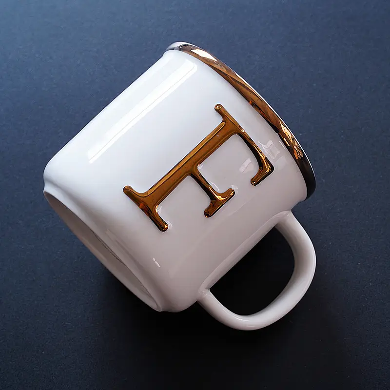 Light Luxury Scandinavian Style Three-dimensional English Letters Traced Gold Ceramic Mug